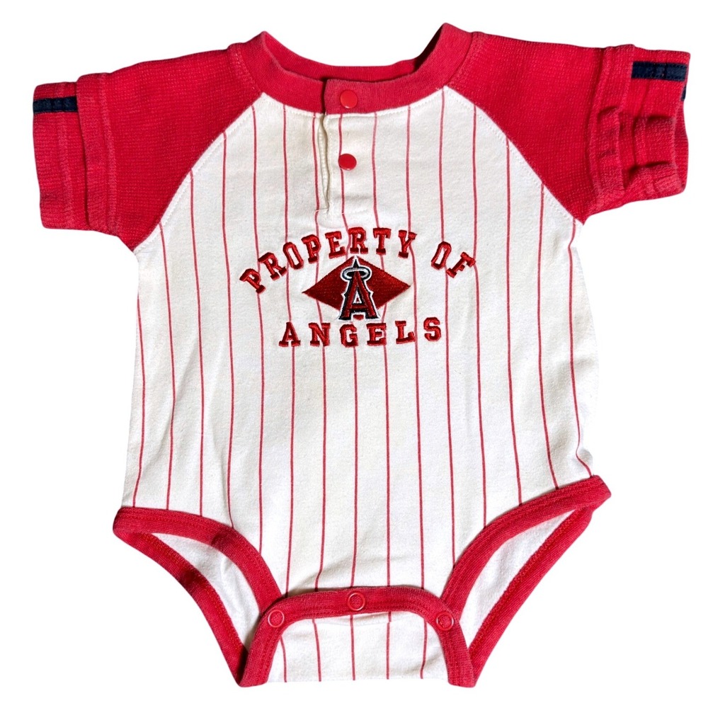 MLB Los Angeles Angels Baby Bodysuit 3-6 Months Red White Pinstripe Kid Athlete
